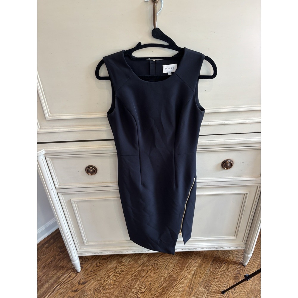 Milly Black Asymmetrical Dress Sold Zipper‎ Slit Size 0 Made In USA Cocktail